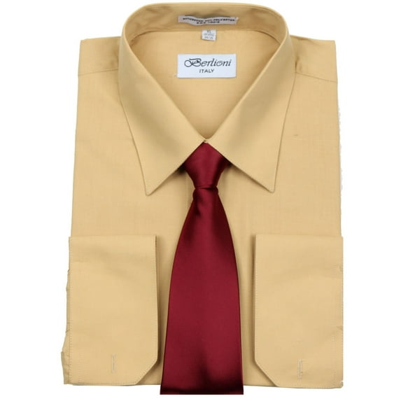 Men's Mustard Solid Dress Shirt and Tie Set