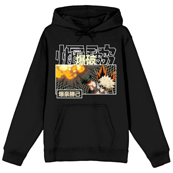 Men's My Hero Academia Kacchan Quirk Explosion Black Hooded Sweatshirt-M