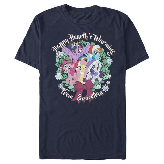 Men's My Little Pony: Friendship is Magic Christmas Happy Hearth's Warming  Graphic Tee Navy Blue 3X Large