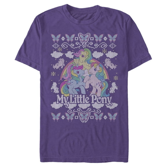Men's My Little Pony Ugly Christmas Friends  Graphic Tee Purple Medium