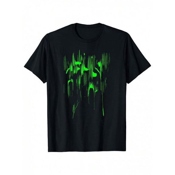 Men's Mystical Fantasy Landscape T-Shirt - 100% Cotton, Crew Neck, Short Sleeve With Abstract Green Glow Design - Casual Summer Tee For Adults