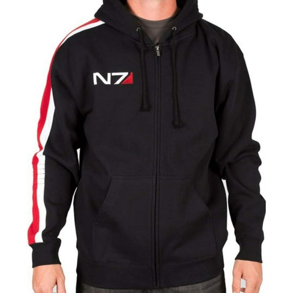 Men's N7 Hoodie Mass 3 Commander Shepard Bomber Cosplay Costume Black Fleece Jacket -Christmas Holiday Jacket For Men XL