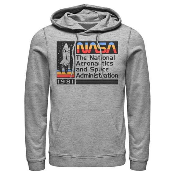 Men's NASA 1981 Retro Stripes Pull Over Hoodie Athletic Heather X Large