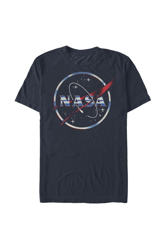 Men's NASA 80s Space Station Logo Graphic Tee Navy Blue Large