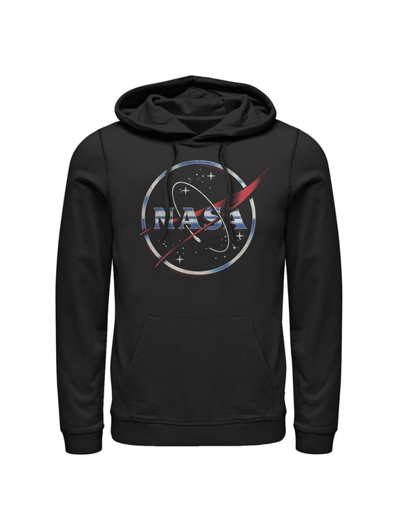Men's NASA 80s Space Station Logo Pull Over Hoodie Black Large