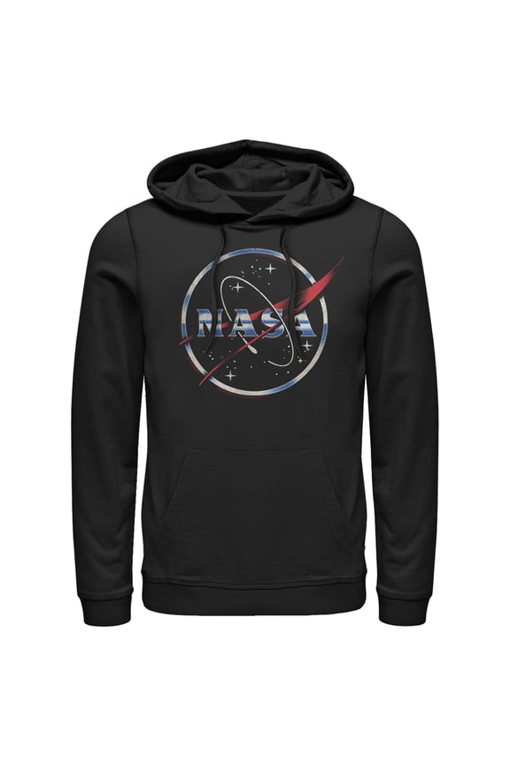 Men's NASA 80s Space Station Logo  Pull Over Hoodie Black Small