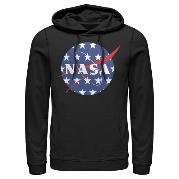 Men's NASA American Flag Large Stars Logo  Pull Over Hoodie Black 3X Large