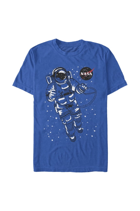 Men's NASA Astronaut Float In Stars Space Logo Graphic Tee Royal Blue Small