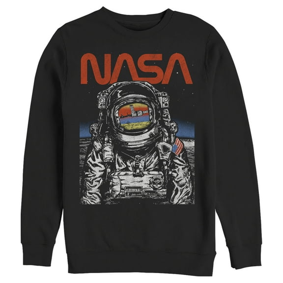 Men's NASA Astronaut Moon Reflection Vintage Retro  Sweatshirt Black 3X Large