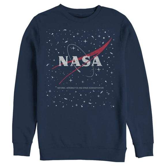 Men's NASA Circle Distressed Space Logo  Sweatshirt Navy Blue 2X Large