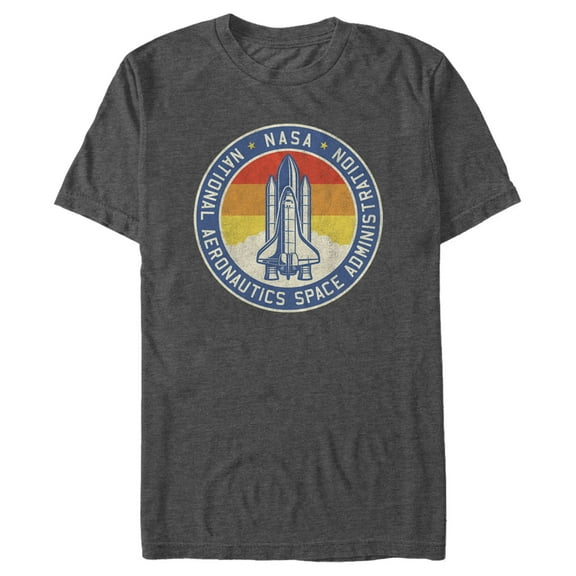 Men's NASA Circle Shuttle Take Off Left Chest Back Graphic Tee Charcoal Heather Small