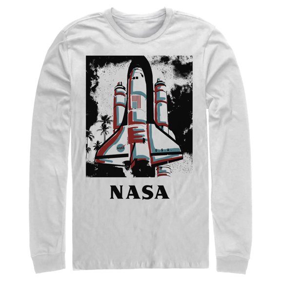 Men's NASA Color Pop Launch Edgy Palm Tree Long Sleeve Shirt White Large