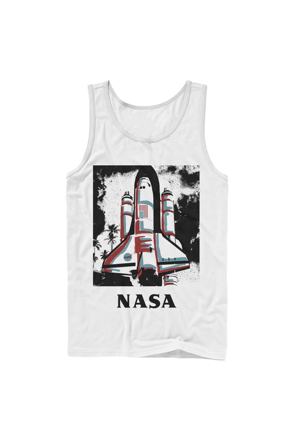 Men's NASA Color Pop Launch Edgy Palm Tree Tank Top White Small