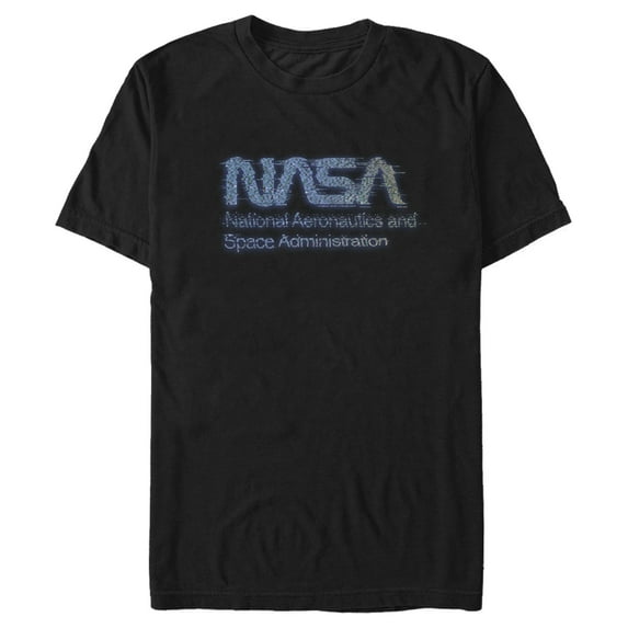 Men's NASA Distorted Computer Text Logo Graphic Tee Black Small