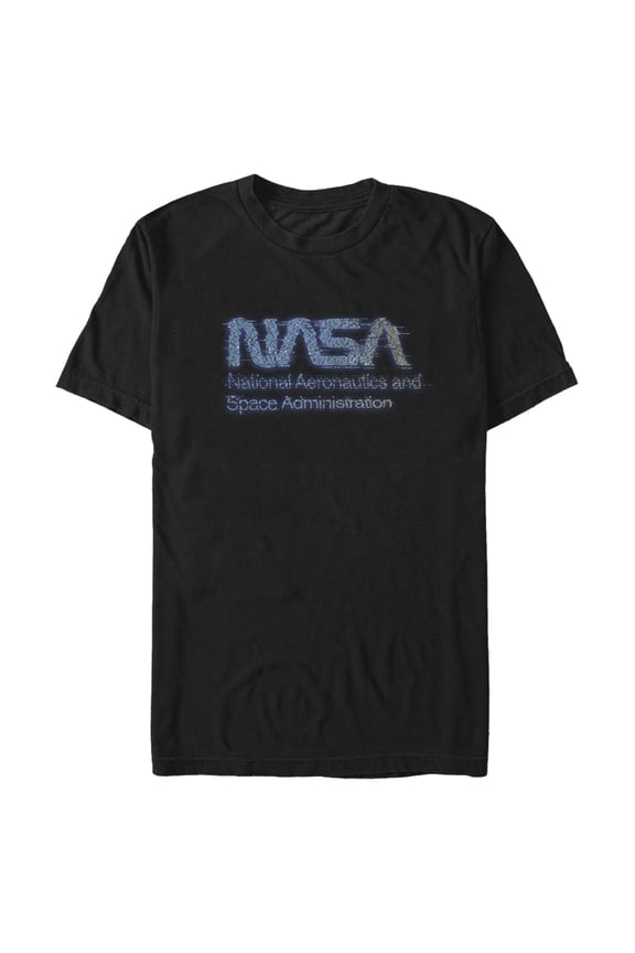 Men's NASA Distorted Computer Text Logo Graphic Tee Black Small