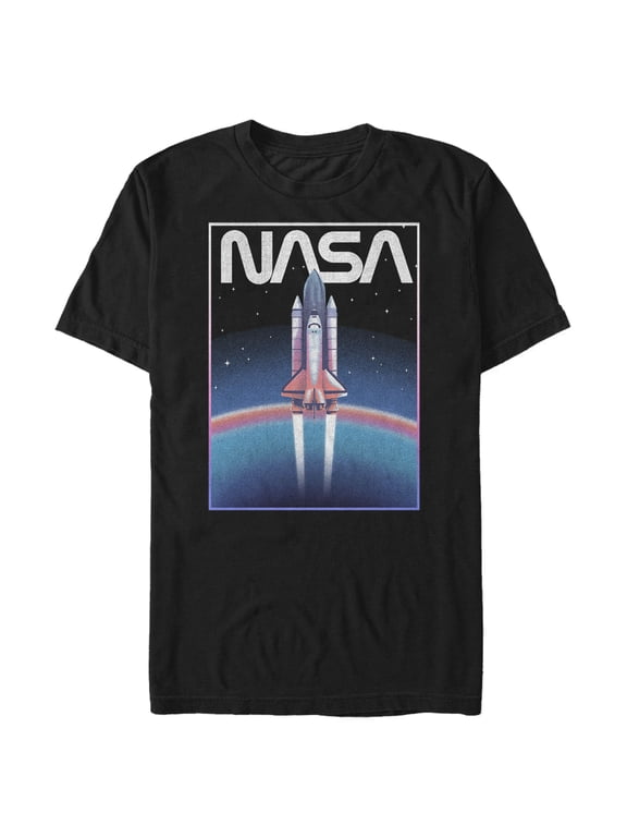 Men's NASA Distressed Retro Rocket Poster Style Graphic Tee Black Large