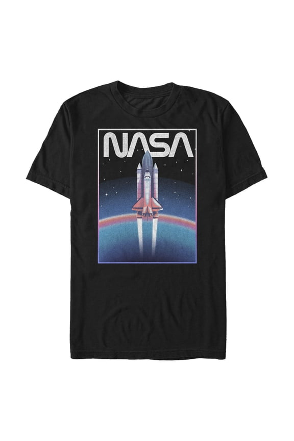 Men's NASA Distressed Retro Rocket Poster Style Graphic Tee Black Small