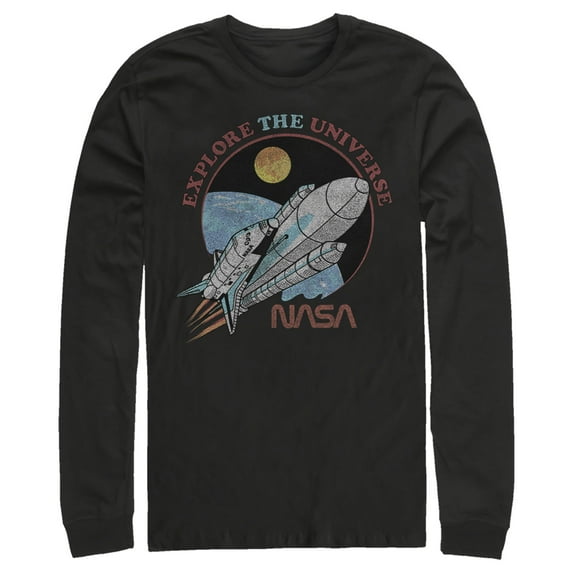 Men's NASA Explore The Universe Circle Portrait Long Sleeve Shirt Black 2X Large