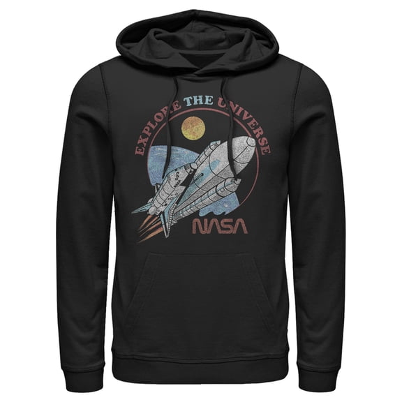 Men's NASA Explore The Universe Circle Portrait  Pull Over Hoodie Black Large