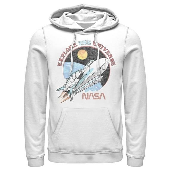 Men's NASA Explore The Universe Circle Portrait Pull Over Hoodie White Medium