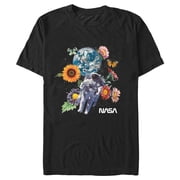 Mens NASA Floral Astronaut in Space Graphic T-Shirt