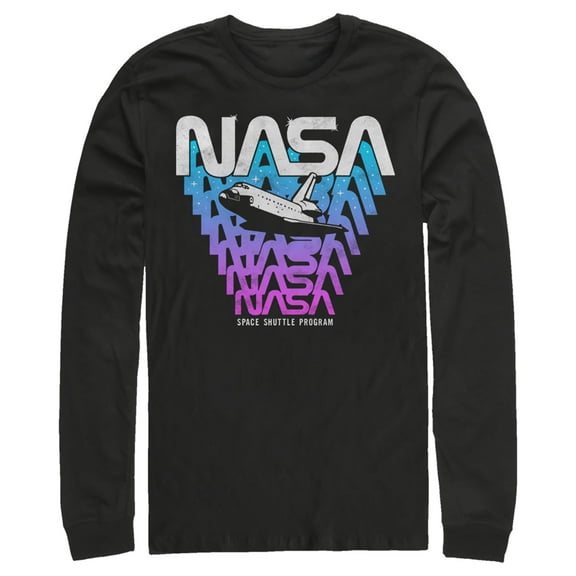 Men's NASA Logo Fade Away  Long Sleeve Shirt Black Large