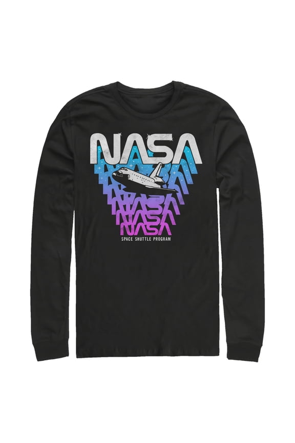 Men's NASA Logo Fade Away  Long Sleeve Shirt Black X Large
