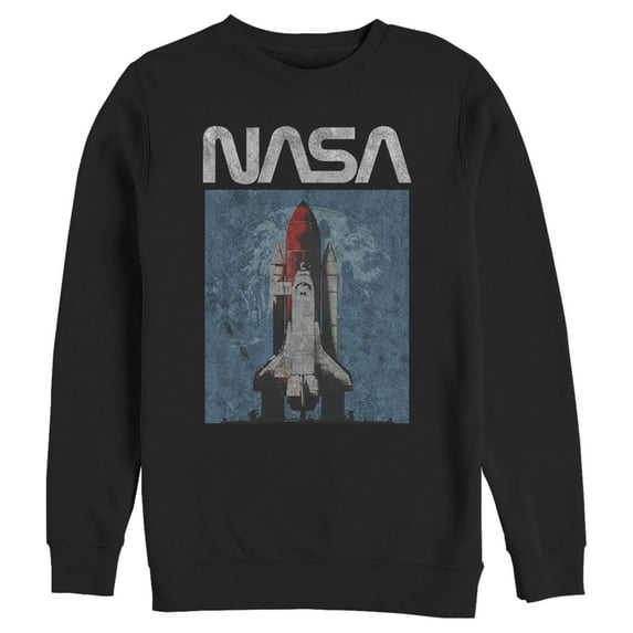 Men's NASA Logo Shuttle Rocket Ship Poster Style Sweatshirt Black X Large