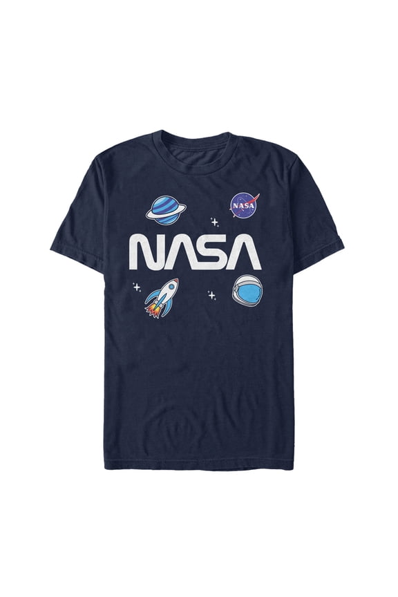 Men's NASA Logo Space Emoticon Graphic Tee Navy Blue Medium