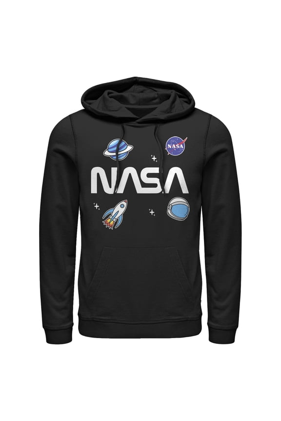 Men's NASA Logo Space Emoticon Pull Over Hoodie Black 2X Large