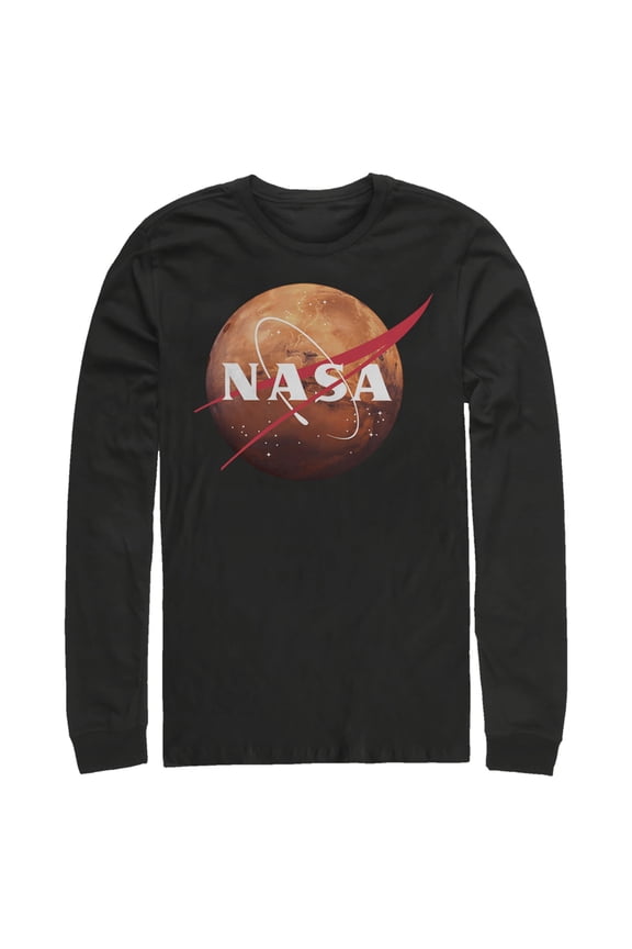 Men's NASA Mars Logo Long Sleeve Shirt Black X Large