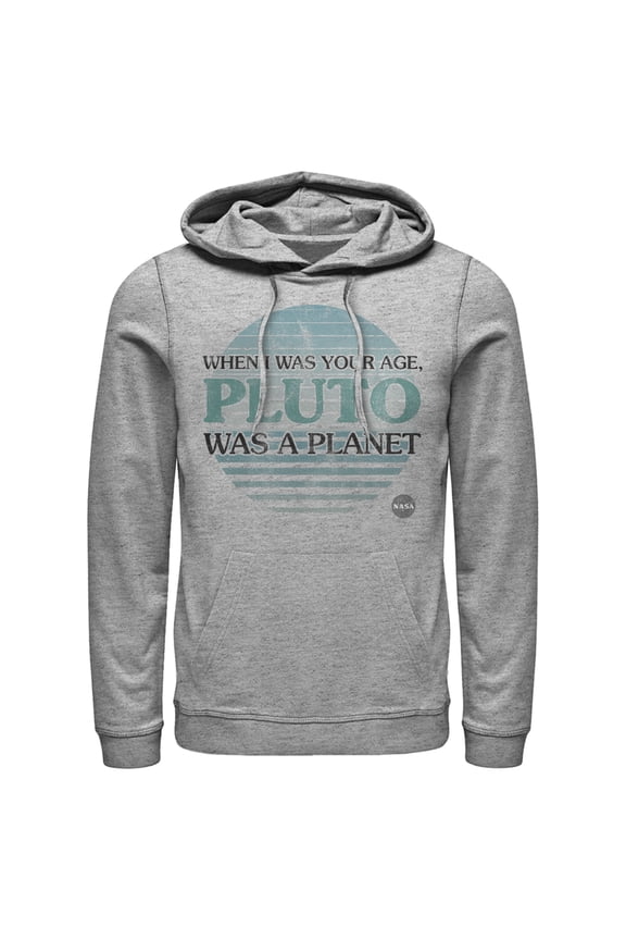 Men's NASA My Age Pluto Was A Planet Pull Over Hoodie Athletic Heather 2X Large