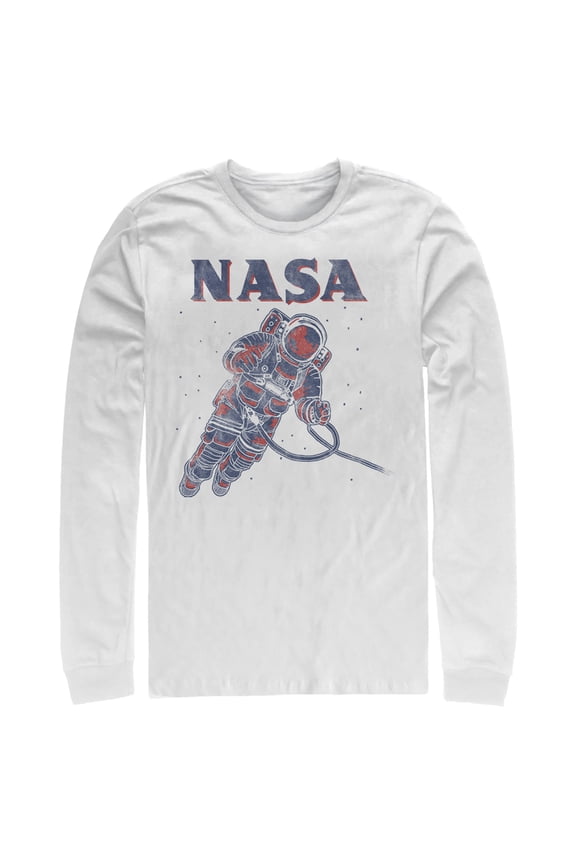 Men's NASA Neon Astronaut Cowboy In Space  Long Sleeve Shirt White 2X Large
