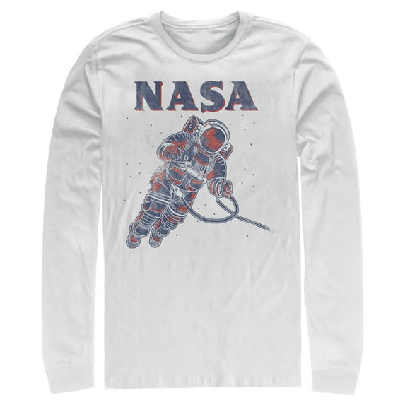 Men's NASA Neon Astronaut Cowboy In Space Long Sleeve Shirt White 2X Large
