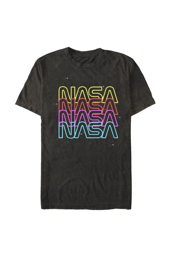 Men's NASA Neon Rainbow Repeat Text Logo Graphic Tee Black 2X Large