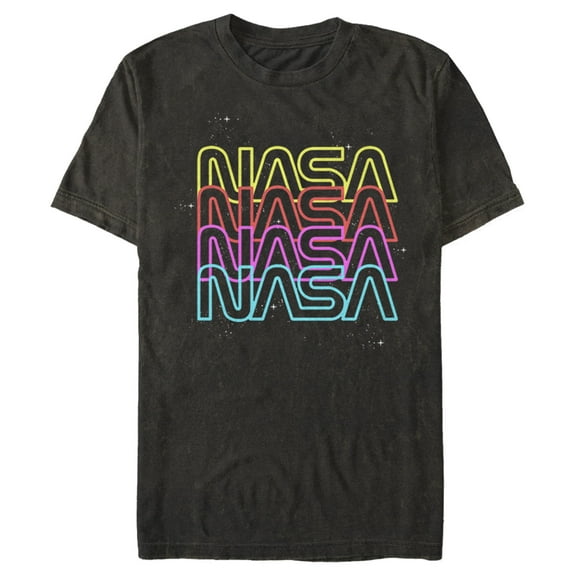 Men's NASA Neon Rainbow Repeat Text Logo  Graphic Tee Black X Large