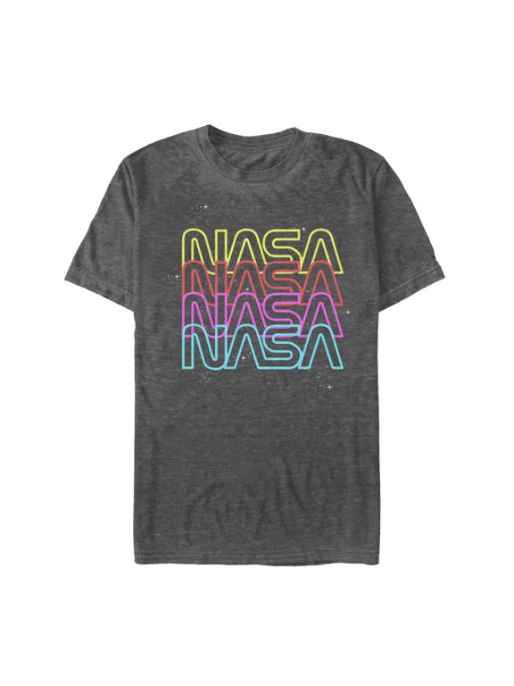 Men's NASA Neon Rainbow Repeat Text Logo Graphic Tee Charcoal Heather Medium