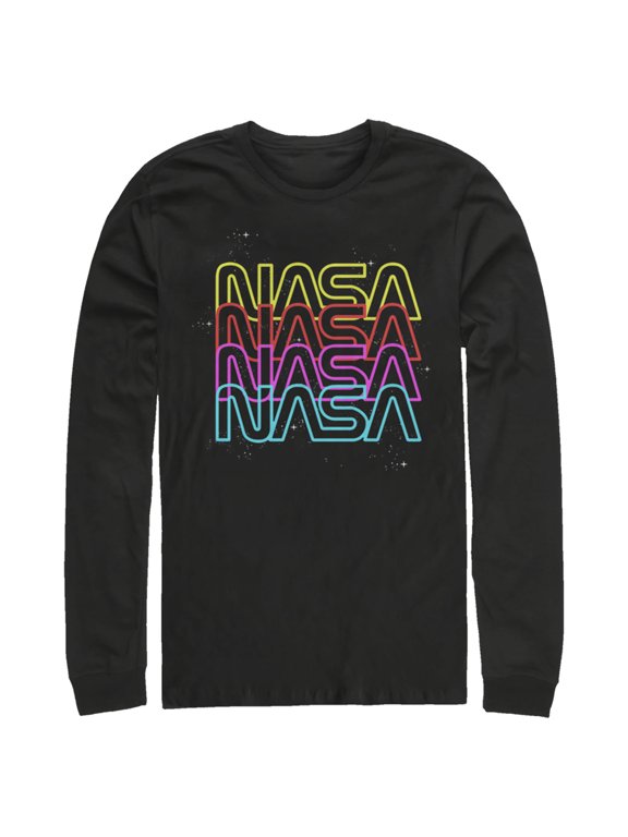Men's NASA Neon Rainbow Repeat Text Logo Long Sleeve Shirt Black Large