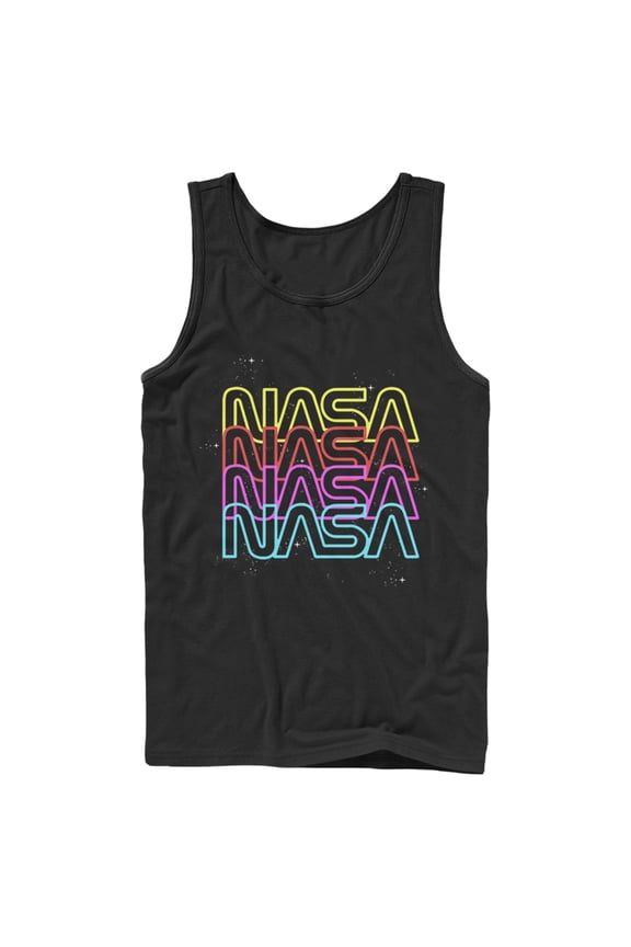 Men's NASA Neon Rainbow Repeat Text Logo Tank Top Black Medium