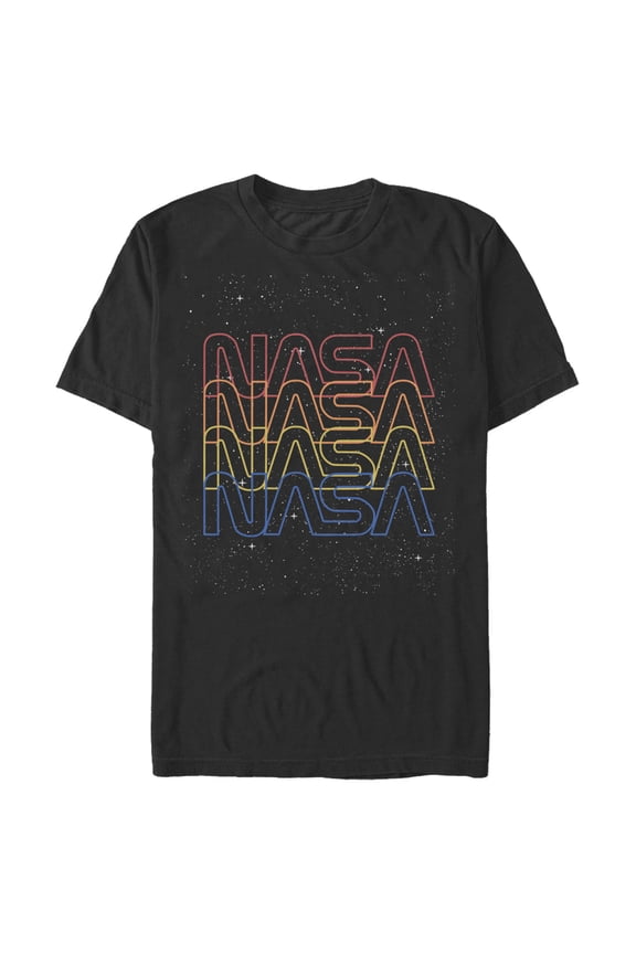 Men's NASA Neon Space Logo Color Fade Graphic Tee Black Large