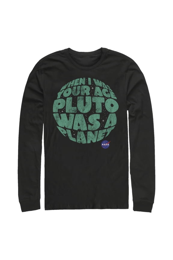 Men's NASA Pluto Was A Planet Long Sleeve Shirt Black 2X Large