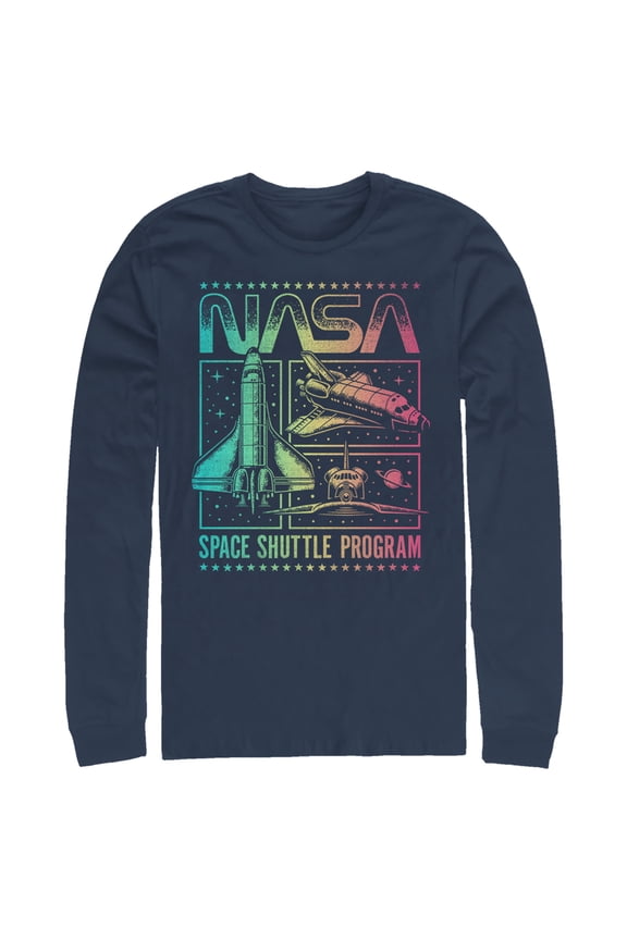 Men's NASA Rainbow Panels  Long Sleeve Shirt Navy Blue Medium