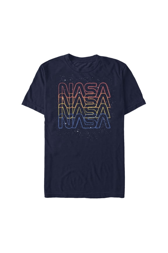 Men's NASA Rainbow Repeat Logo Graphic Tee Navy Blue Large