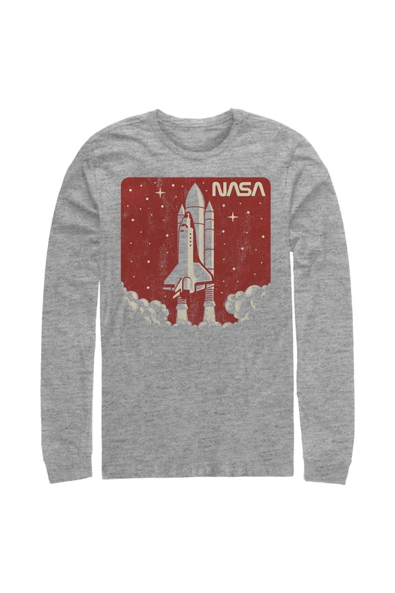Men's NASA Red And Orange Hue Lift Off Sticker Logo Graphic Tee Athletic Heather Large