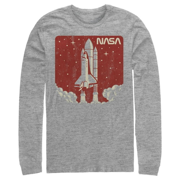 Men's NASA Red And Orange Hue Lift Off Sticker Logo Graphic Tee Athletic Heather Small