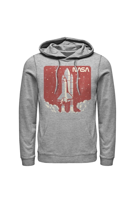 Men's NASA Red And Orange Hue Lift Off Sticker Logo Pull Over Hoodie Athletic Heather Small
