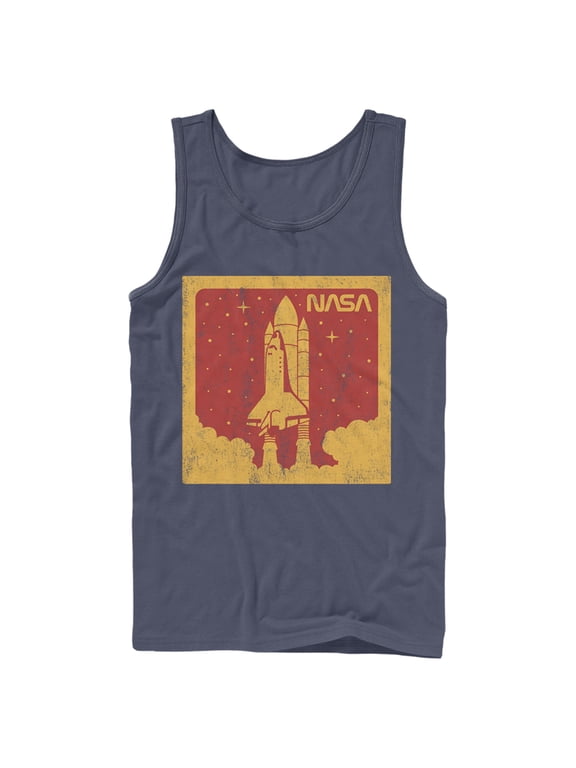 Men's NASA Red And Orange Rocket Launch Poster Tank Top Navy Blue 2X Large