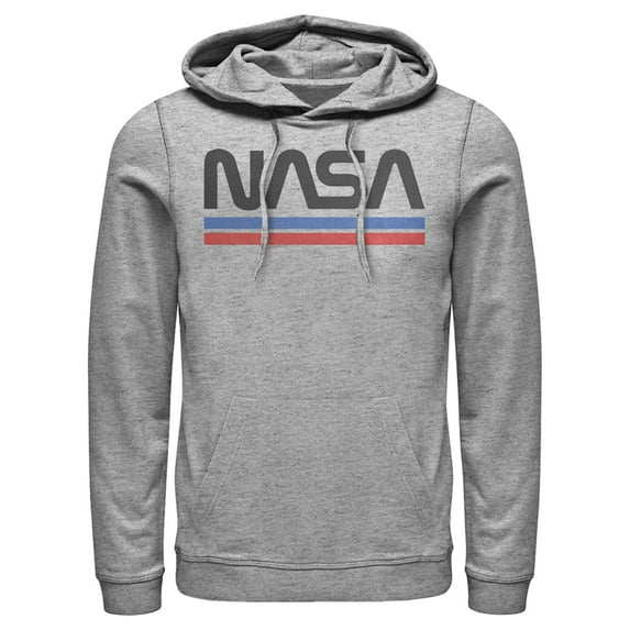 Men's NASA Stripe Minimal Logo Vintage Pull Over Hoodie Athletic Heather Small