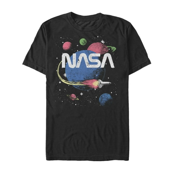 Men's NASA Retro Planet Road Trip  Graphic Tee Black Medium