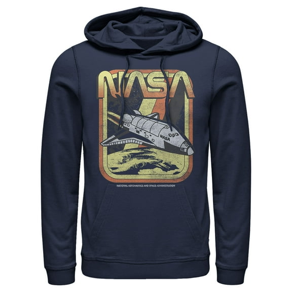 Men's NASA Retro Rocket Poster  Pull Over Hoodie Navy Blue 2X Large